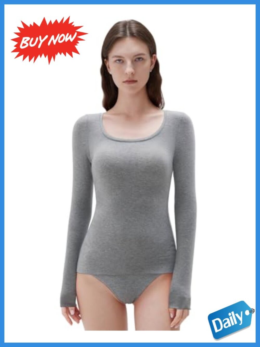 Cashmere Blend Fitted Long Sleeve Scoop Neck Knit Top